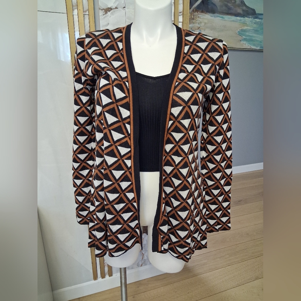 Belldini Geometric Cardigan - Black, Brown, White